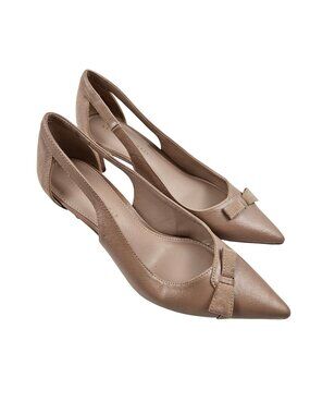 Kelly & Katie Zonya Heels Womens Size 9.5 Tan Faux Leather Suede Bow Accent